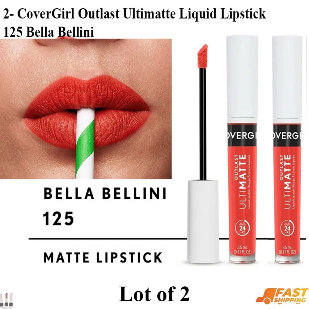 2pk COVERGIRL Outlast Ultimate Liquid Lipstick - Bella Bellini (125) Matte Red